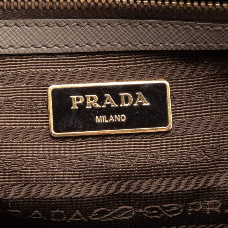 Pre Owned Prada Dark Beige Saffiano Lux Leather Large Galleria Double Zip Tote