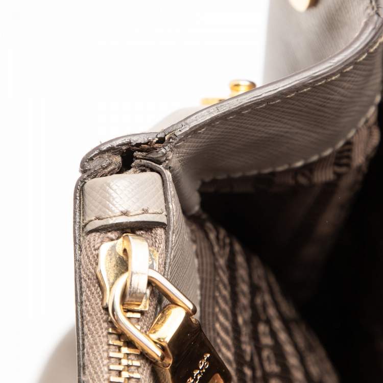 Pre Owned Prada Dark Beige Saffiano Lux Leather Large Galleria Double Zip Tote