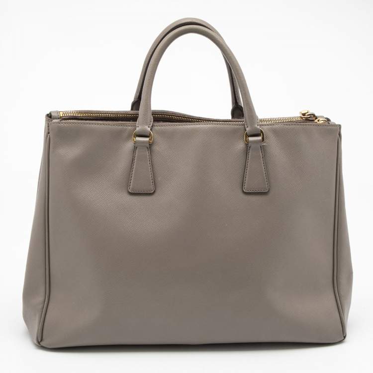 Pre Owned Prada Dark Beige Saffiano Lux Leather Large Galleria Double Zip Tote
