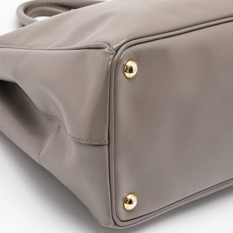 Pre Owned Prada Dark Beige Saffiano Lux Leather Large Galleria Double Zip Tote