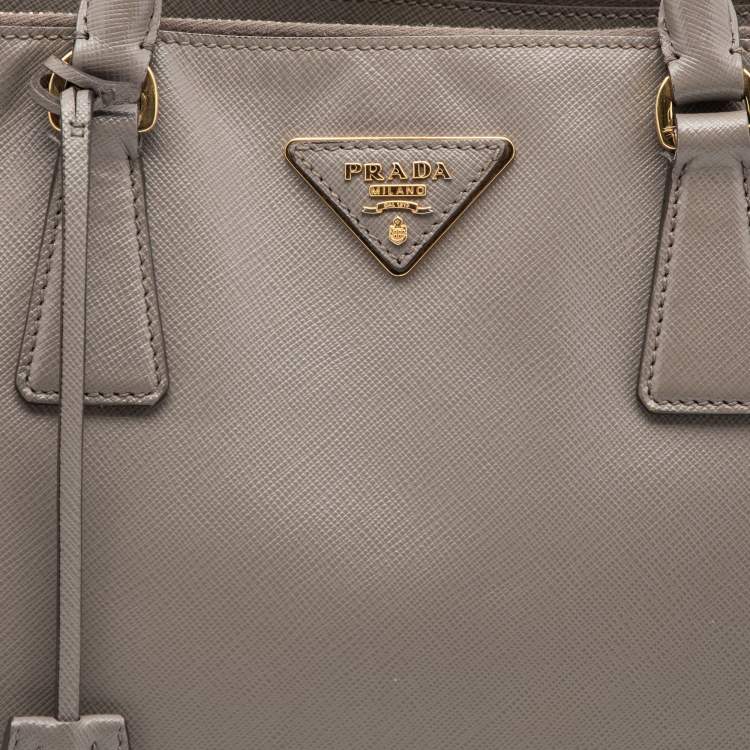 Pre Owned Prada Dark Beige Saffiano Lux Leather Large Galleria Double Zip Tote