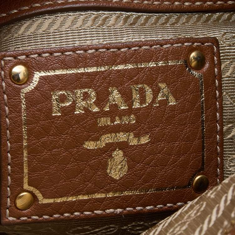 Pre Owned Prada Brown Canvas And Leather Canapa Logo Shoulder Bag