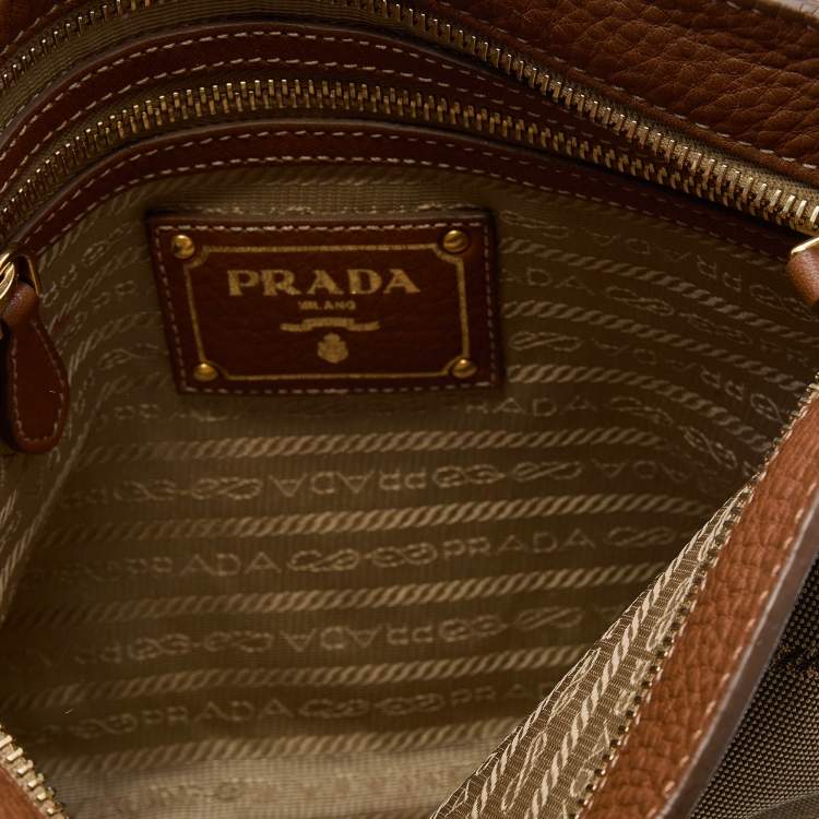 Pre Owned Prada Brown Canvas And Leather Canapa Logo Shoulder Bag
