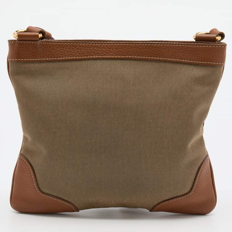 Pre Owned Prada Brown Canvas And Leather Canapa Logo Shoulder Bag