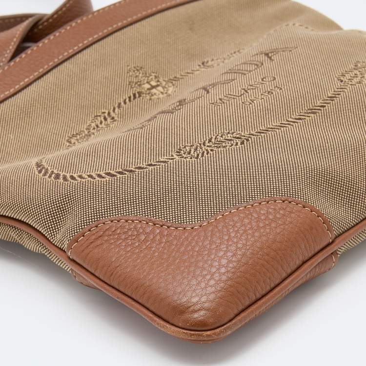 Pre Owned Prada Brown Canvas And Leather Canapa Logo Shoulder Bag