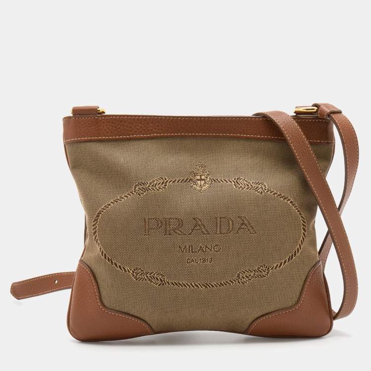 Prada Brown Canvas And Leather Canapa Logo Shoulder Bag Prada | TLC