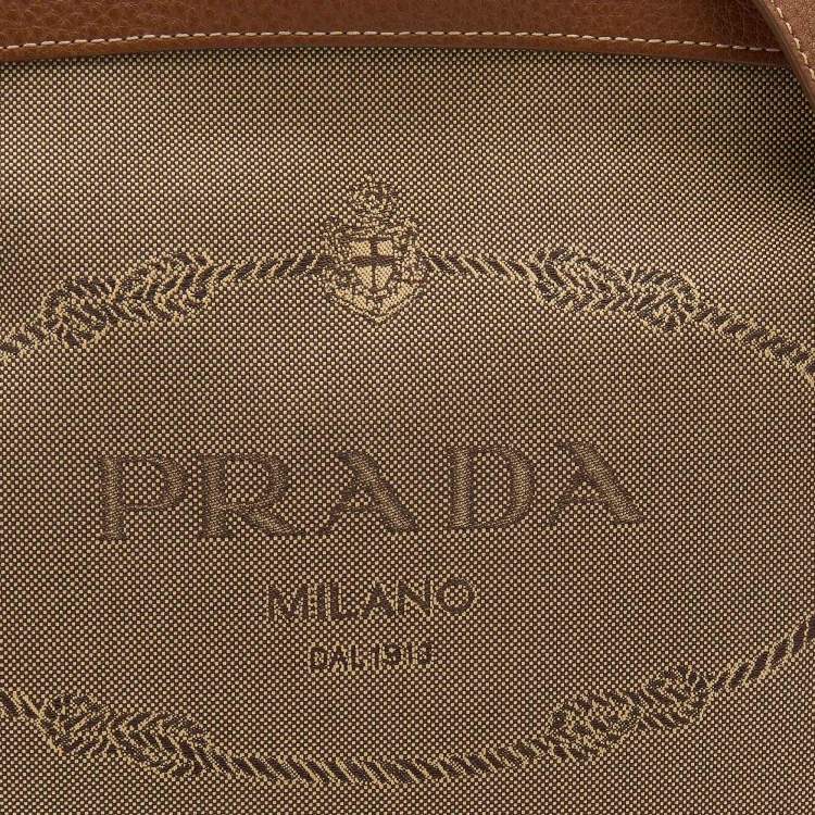 Pre Owned Prada Brown Canvas And Leather Canapa Logo Shoulder Bag