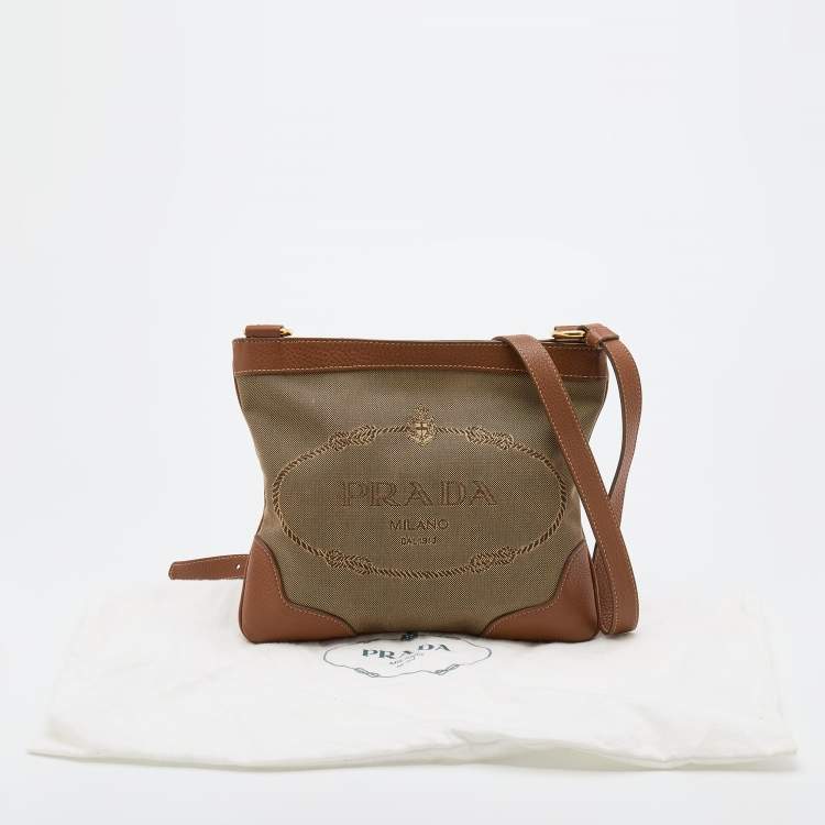 Pre Owned Prada Brown Canvas And Leather Canapa Logo Shoulder Bag