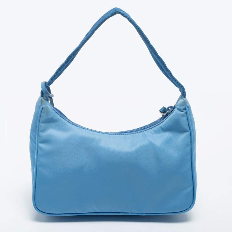 Pre Owned Prada Light Blue Tessuto Nylon Mini Re-Edition 2000 Baguette Bag