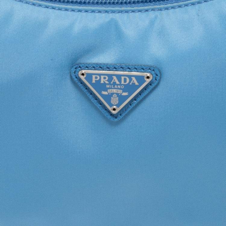 Pre Owned Prada Light Blue Tessuto Nylon Mini Re-Edition 2000 Baguette Bag