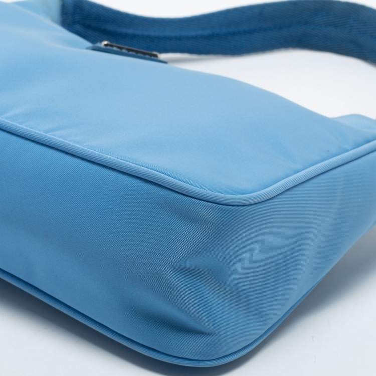 Pre Owned Prada Light Blue Tessuto Nylon Mini Re-Edition 2000 Baguette Bag