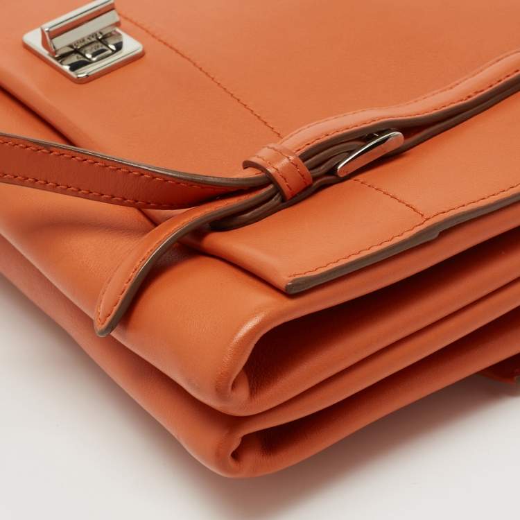 Pre Owned Prada Orange Leather Double Sided Flap Crossbody Bag