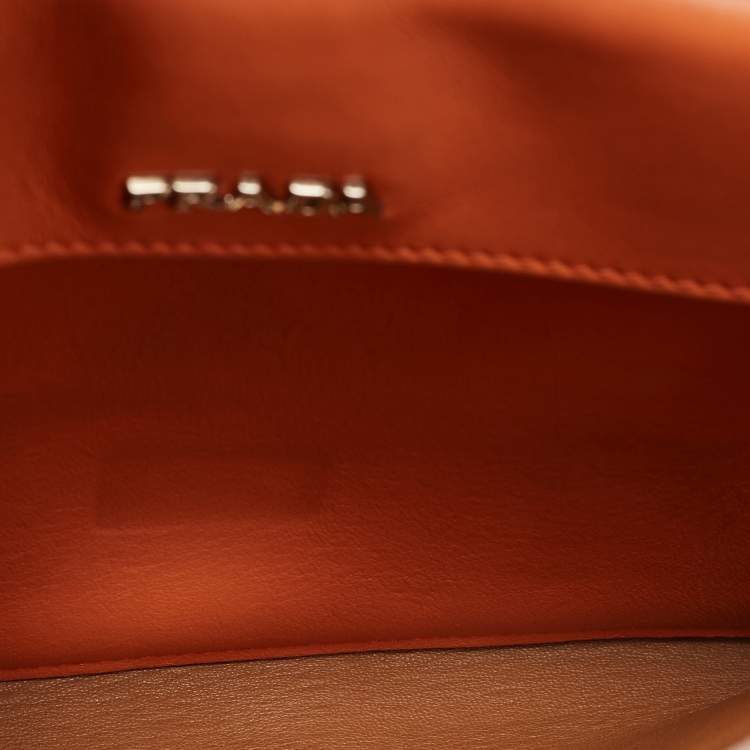 Pre Owned Prada Orange Leather Double Sided Flap Crossbody Bag