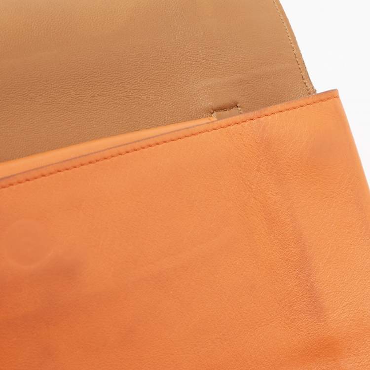 Pre Owned Prada Orange Leather Double Sided Flap Crossbody Bag