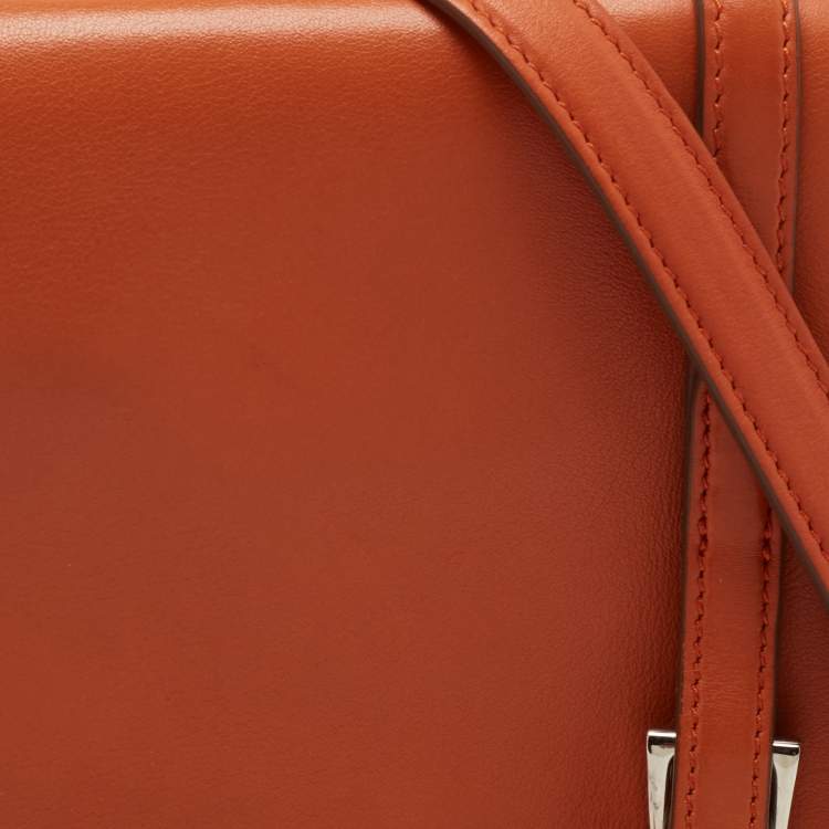 Pre Owned Prada Orange Leather Double Sided Flap Crossbody Bag