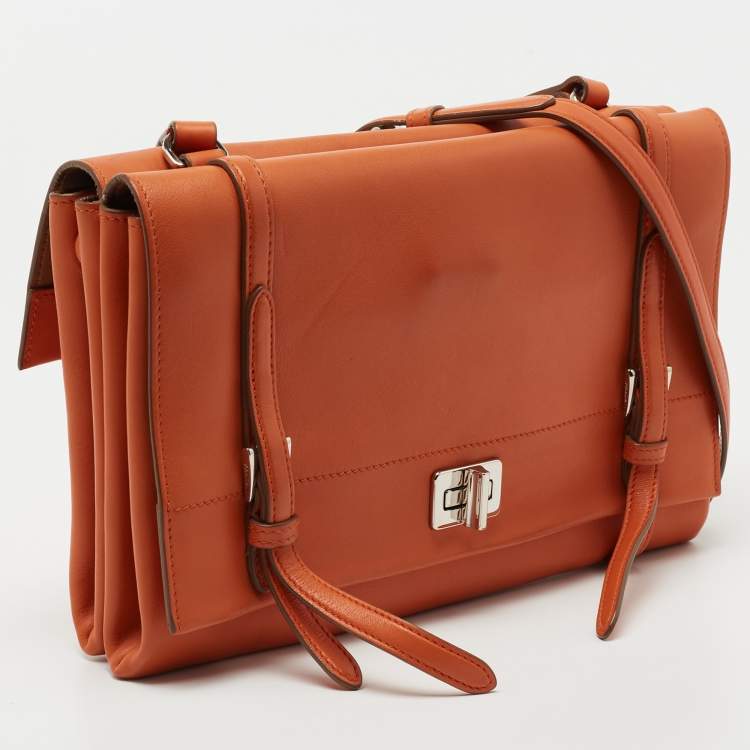 Pre Owned Prada Orange Leather Double Sided Flap Crossbody Bag