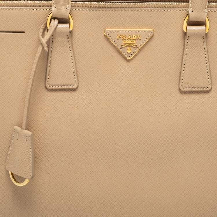 Pre Owned Prada Beige Saffiano Lux Leather Large Galleria Double Zip Tote