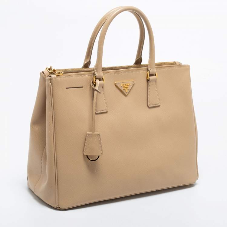 Pre Owned Prada Beige Saffiano Lux Leather Large Galleria Double Zip Tote