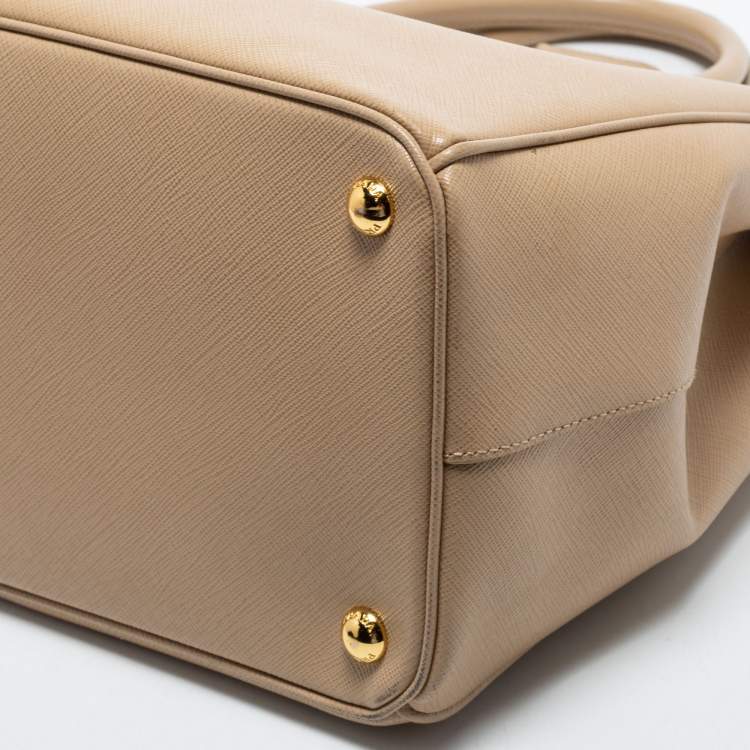 Pre Owned Prada Beige Saffiano Lux Leather Large Galleria Double Zip Tote