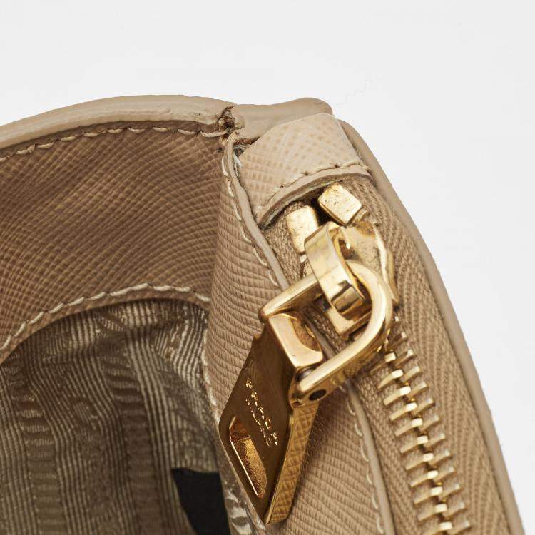 Pre Owned Prada Beige Saffiano Lux Leather Large Galleria Double Zip Tote