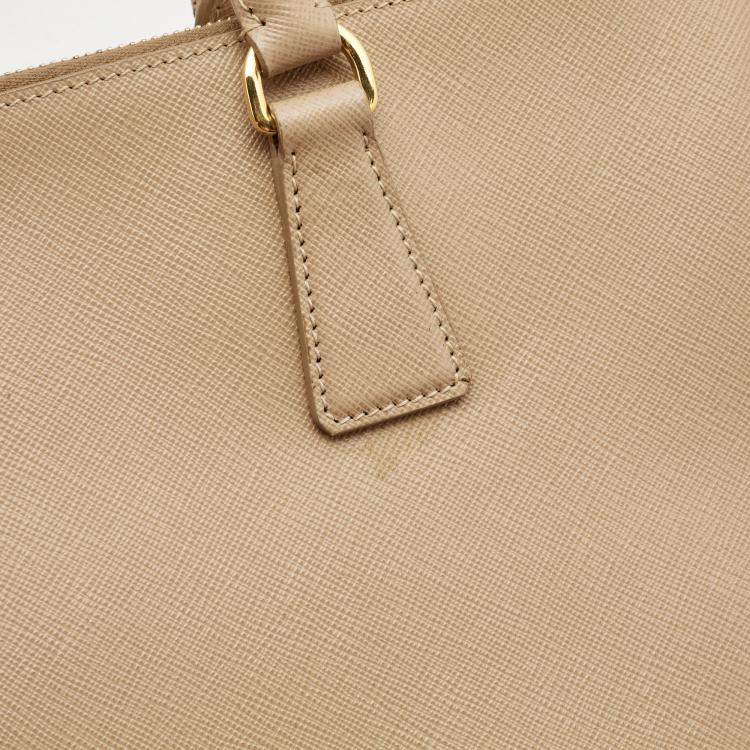 Pre Owned Prada Beige Saffiano Lux Leather Large Galleria Double Zip Tote