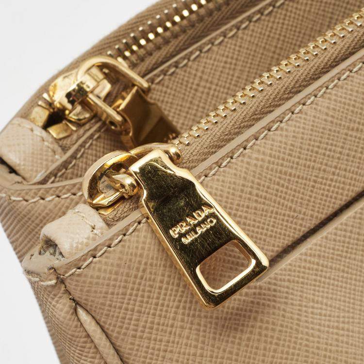 Pre Owned Prada Beige Saffiano Lux Leather Large Galleria Double Zip Tote