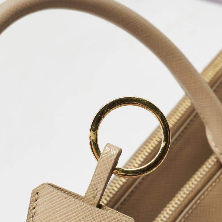 Pre Owned Prada Beige Saffiano Lux Leather Large Galleria Double Zip Tote