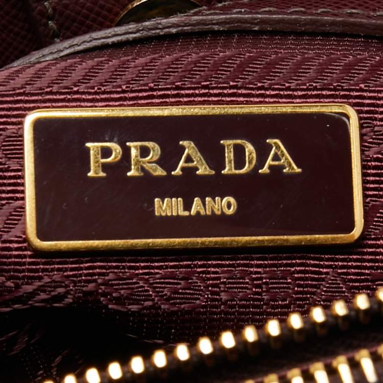 Pre Owned Prada Burgundy Saffiano Lux Leather Small Middle Zip Tote