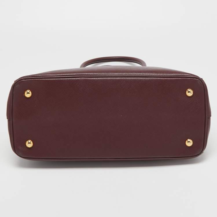 Pre Owned Prada Burgundy Saffiano Lux Leather Small Middle Zip Tote
