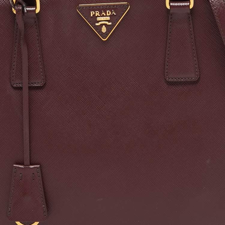 Pre Owned Prada Burgundy Saffiano Lux Leather Small Middle Zip Tote