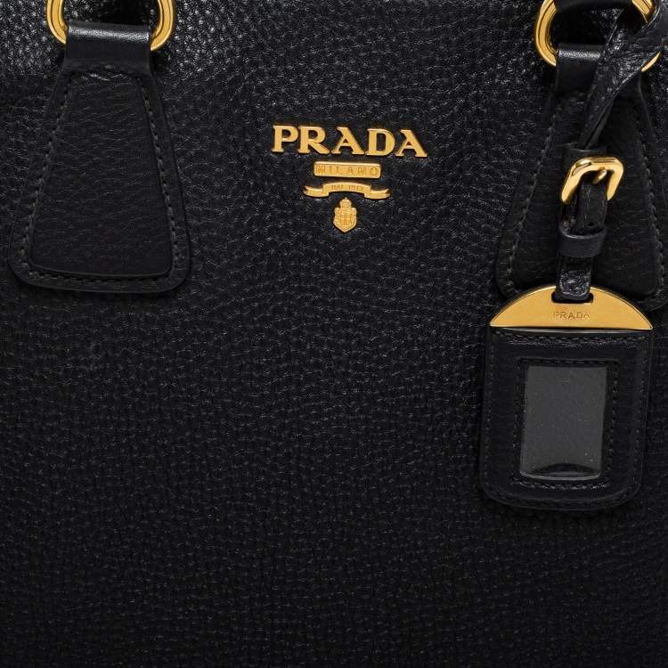 Pre Owned Prada Black Vitello Diano Leather Side Zip Shopper Tote