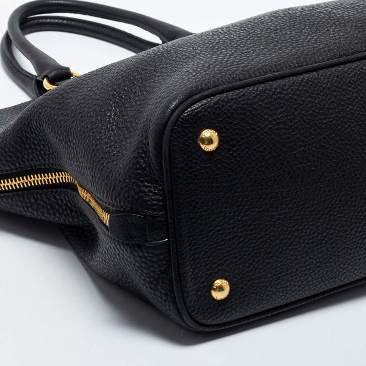 Pre Owned Prada Black Vitello Diano Leather Side Zip Shopper Tote