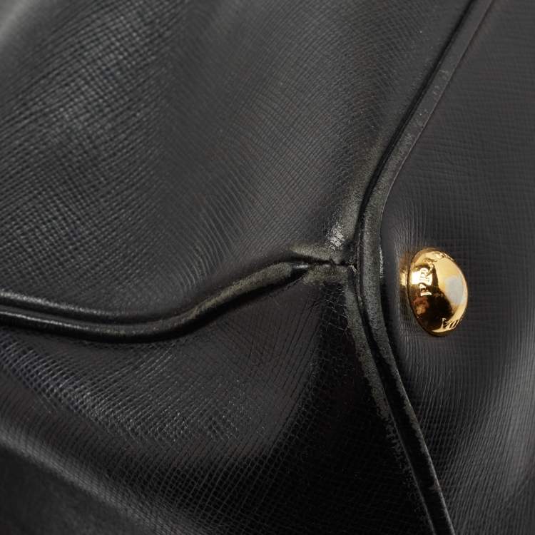 Pre Owned Prada Black Saffiano Lux Leather Medium Galleria Double Zip Tote