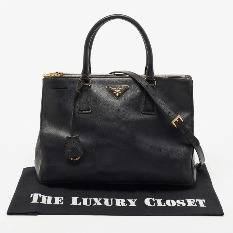 Pre Owned Prada Black Saffiano Lux Leather Medium Galleria Double Zip Tote