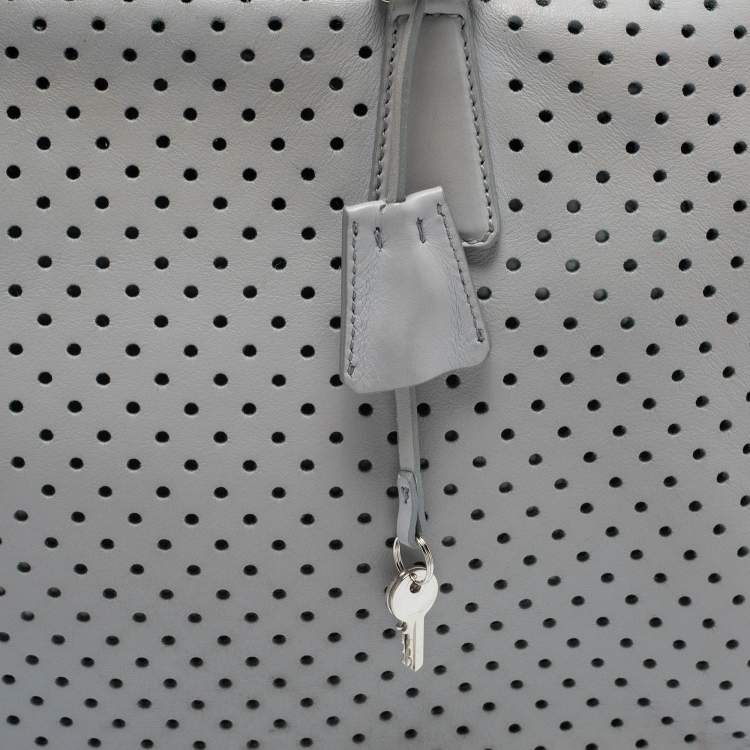 Pre Owned Prada Grey Perforated Leather Boston Bag