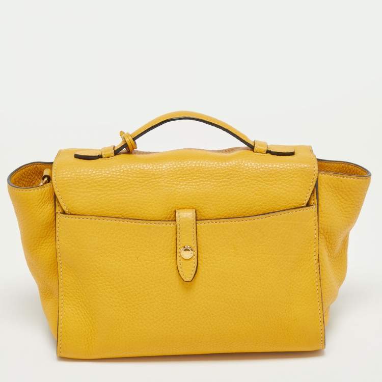 Pre Owned Prada Yellow Vitello Daino Leather Sound Flap Top Handle Bag