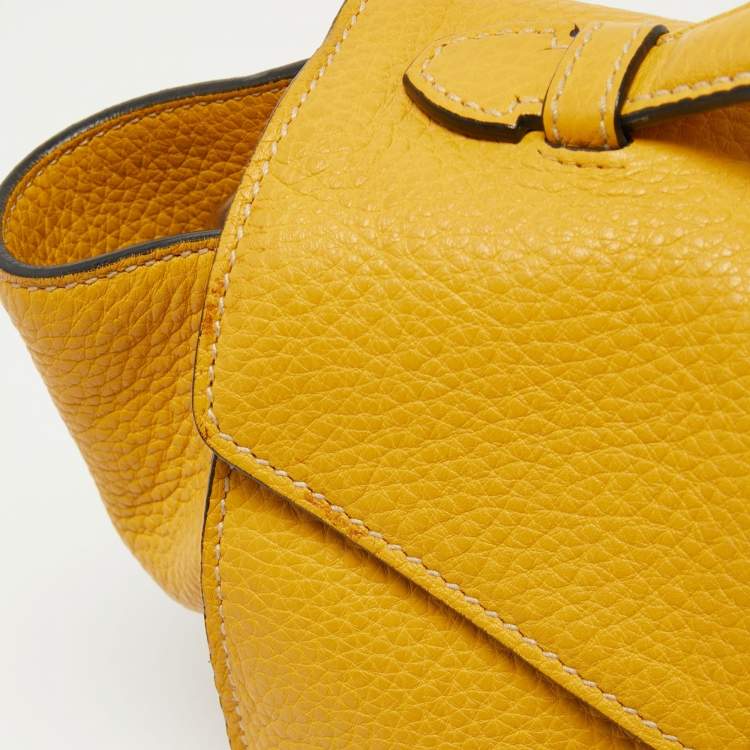 Pre Owned Prada Yellow Vitello Daino Leather Sound Flap Top Handle Bag