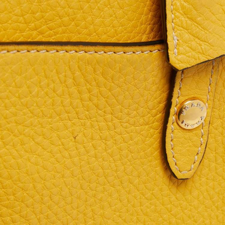 Pre Owned Prada Yellow Vitello Daino Leather Sound Flap Top Handle Bag