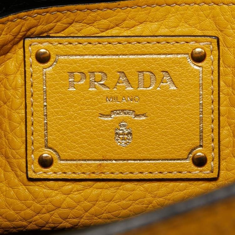 Pre Owned Prada Yellow Vitello Daino Leather Sound Flap Top Handle Bag