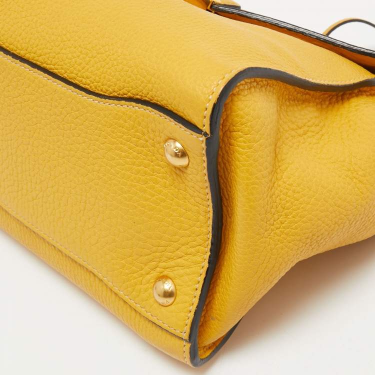 Pre Owned Prada Yellow Vitello Daino Leather Sound Flap Top Handle Bag