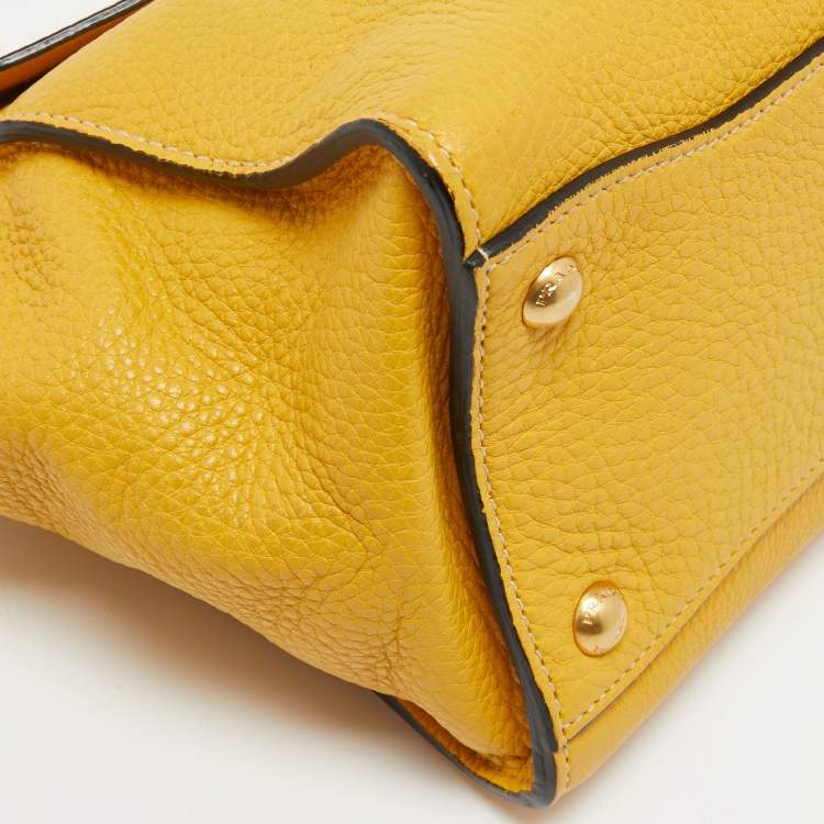Pre Owned Prada Yellow Vitello Daino Leather Sound Flap Top Handle Bag