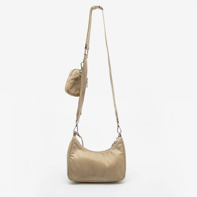 Pre Owned Prada Beige Nylon and Leather Re-Edition 2005 Shoulder Bag