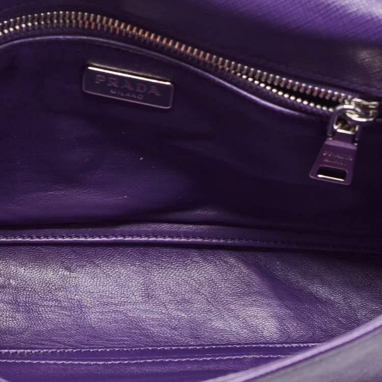 Pre Owned Prada Purple Saffiano Lux Leather Mini Sound Flap Shoulder Bag