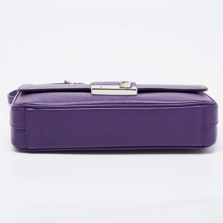 Pre Owned Prada Purple Saffiano Lux Leather Mini Sound Flap Shoulder Bag