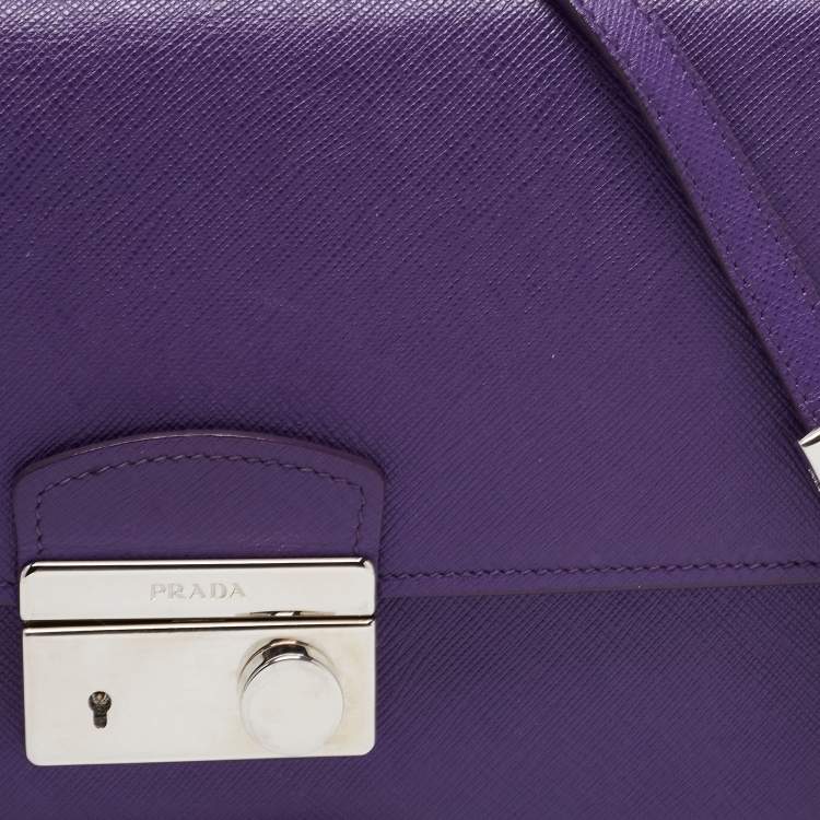 Pre Owned Prada Purple Saffiano Lux Leather Mini Sound Flap Shoulder Bag