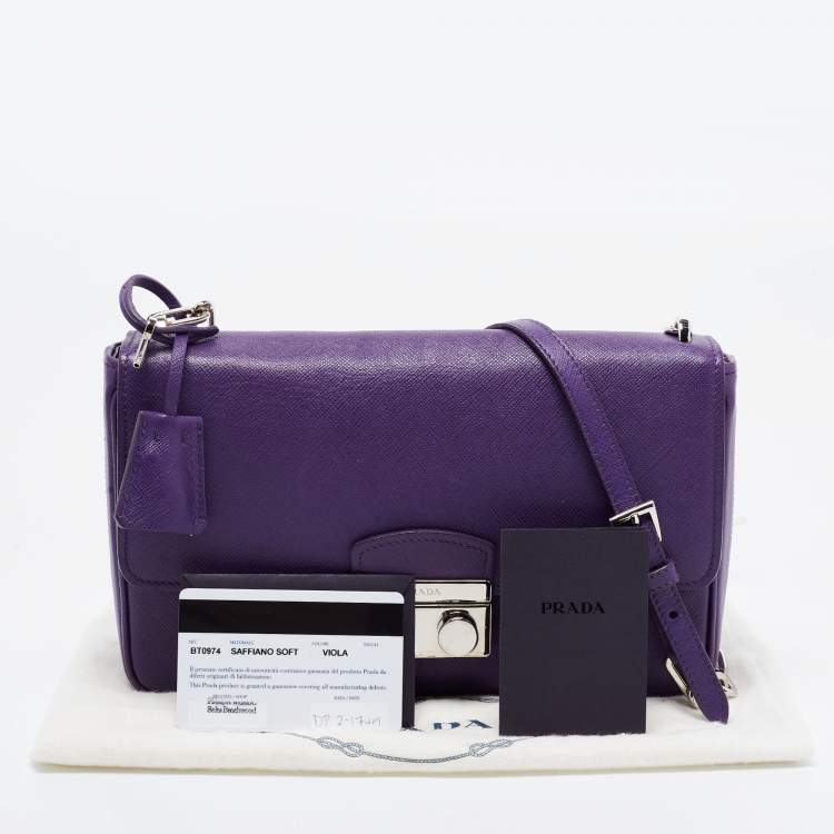 Pre Owned Prada Purple Saffiano Lux Leather Mini Sound Flap Shoulder Bag