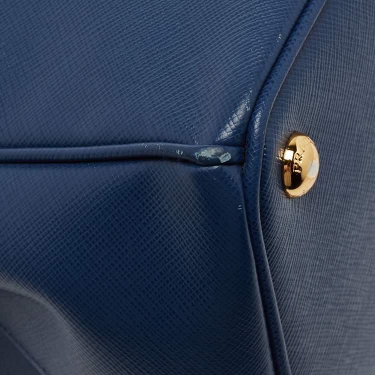 Pre Owned Prada Blue Saffiano Lux Leather Medium Double Zip Tote