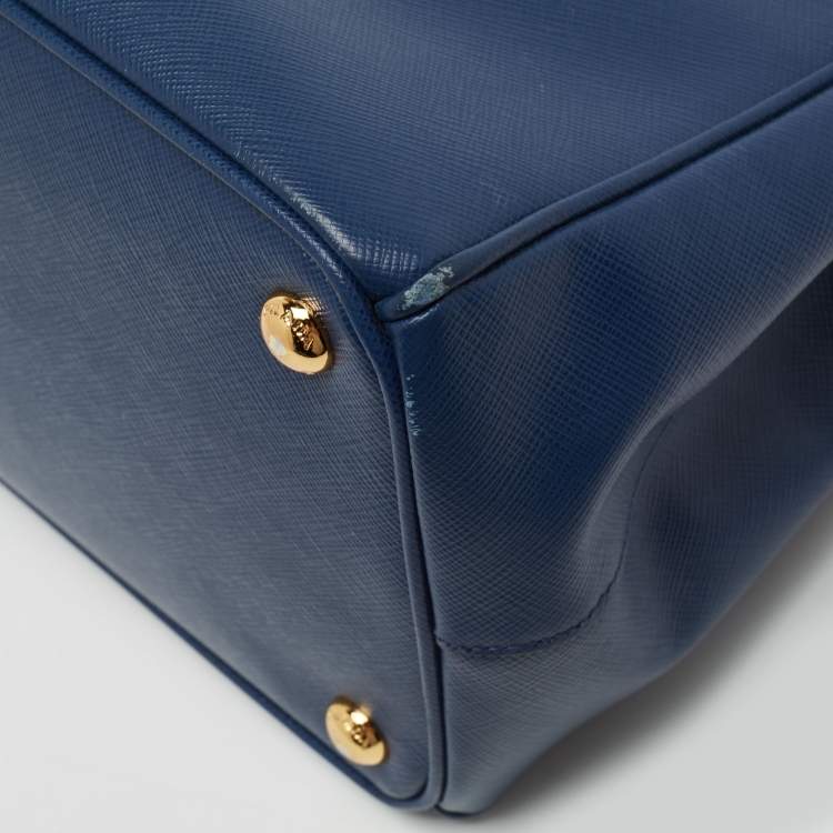 Pre Owned Prada Blue Saffiano Lux Leather Medium Double Zip Tote