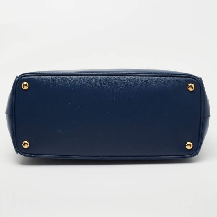 Pre Owned Prada Blue Saffiano Lux Leather Medium Double Zip Tote