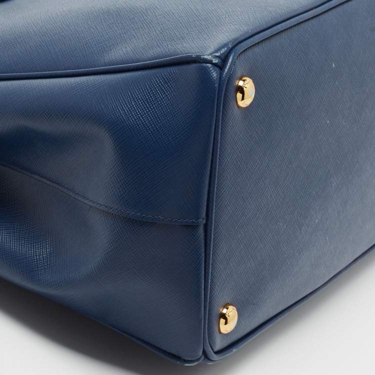 Pre Owned Prada Blue Saffiano Lux Leather Medium Double Zip Tote